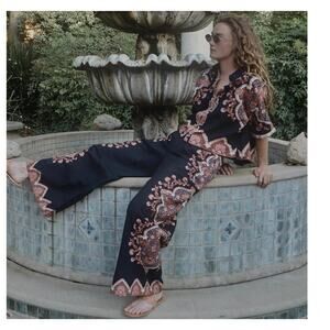 Cleobella Martin Medallion Print Cotton & Linen Wide Leg Pants Size Medium